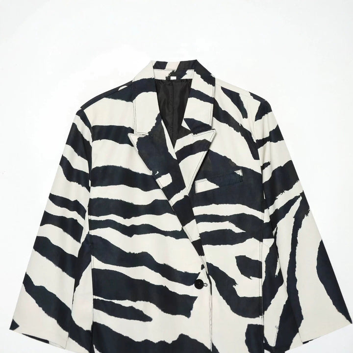 Damen Oversize-Blazer mit Zebra-Print, Ein-Knopf-Verschluss und aufgesetzten Pattentaschen Echo Archiv