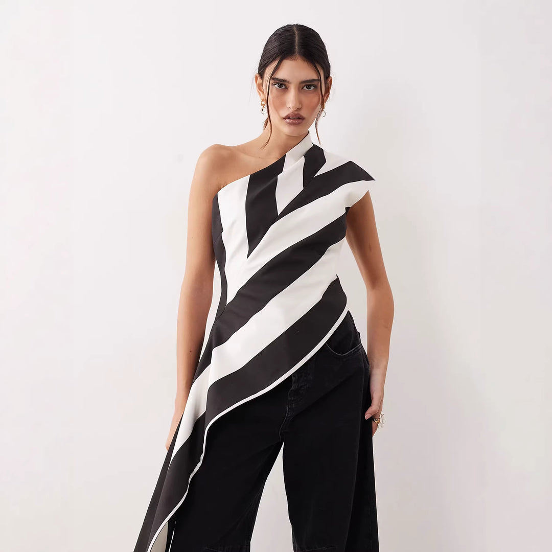 Damen asymmetrisches Wickeloberteil mit Streifenmuster Echo Archiv