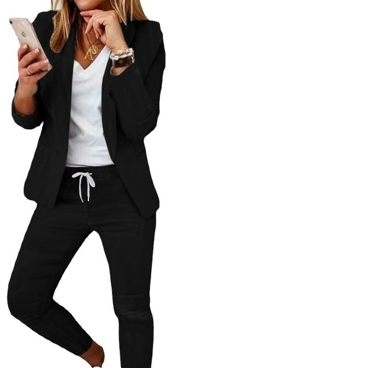 Damen nan Smart-Casual Blazer-Set mit offenem Longblazer und tapered Jogpant mit Kordelzug Echo Archiv