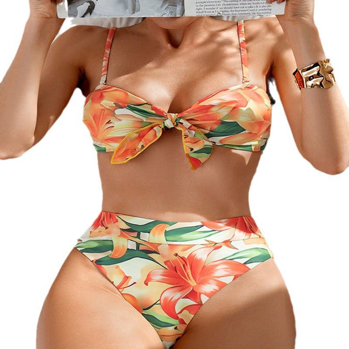 Damen Bikini-Set mit floralem Knotendesign und hohem Schnitt Echo Archiv