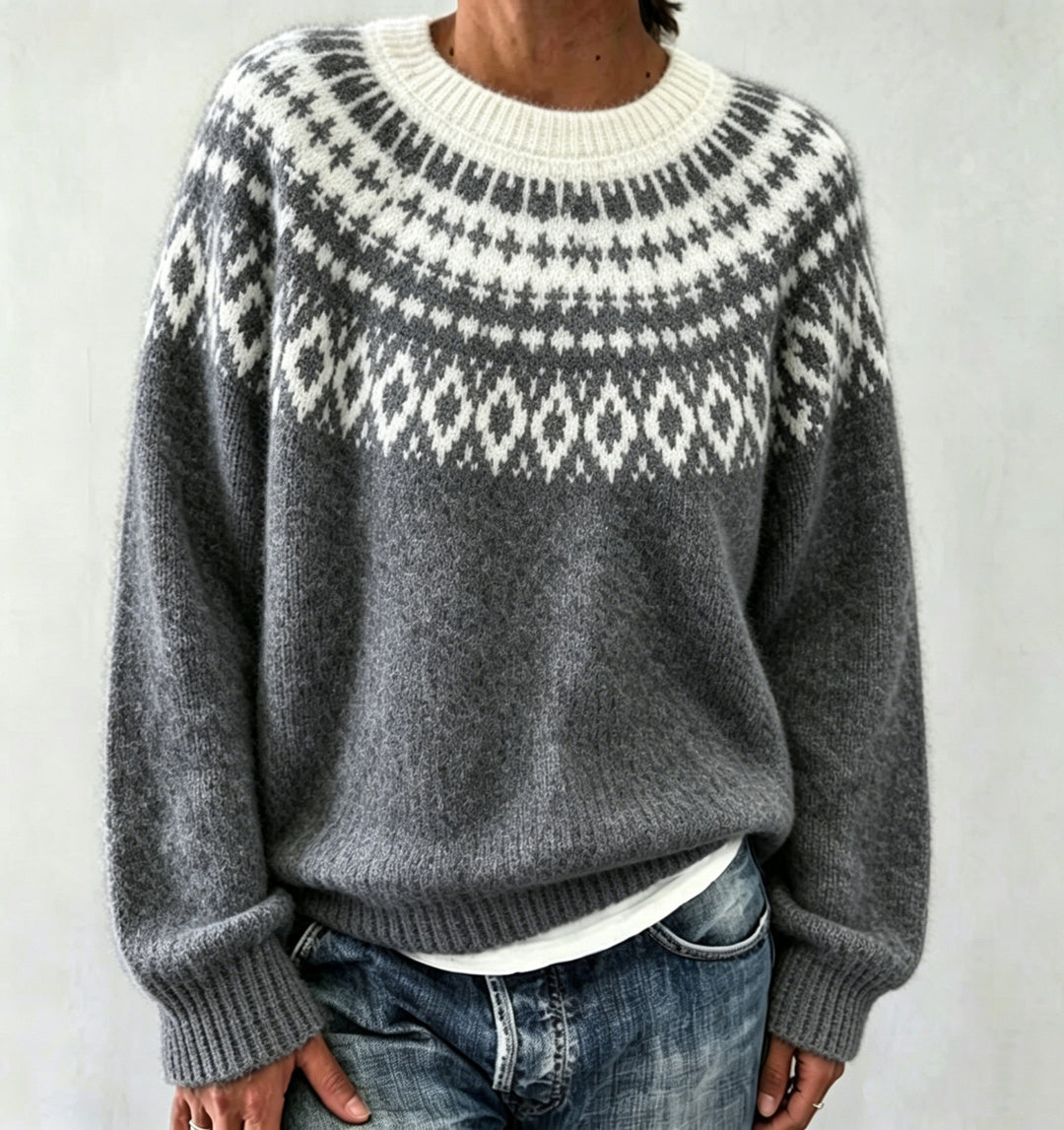 Damen Rundhalsausschnitt Norweger-Pullover mit Fair-Isle-Jacquard – Mavelle