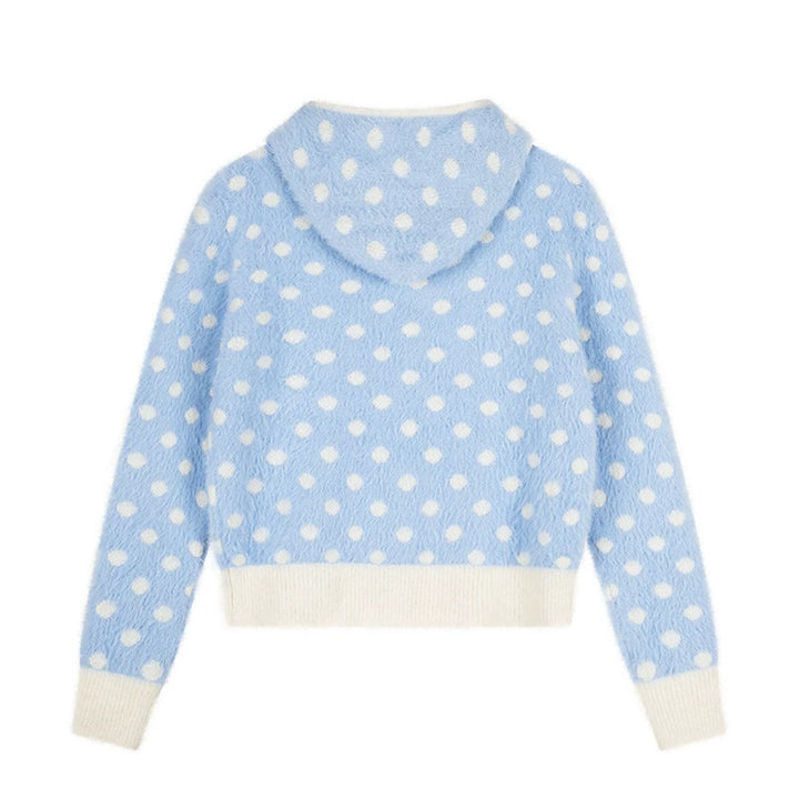 Damen Flauschige Kapuzen‑Zipjacke mit Polka‑Dot‑Jacquard und Eingrifftaschen Echoarchiv