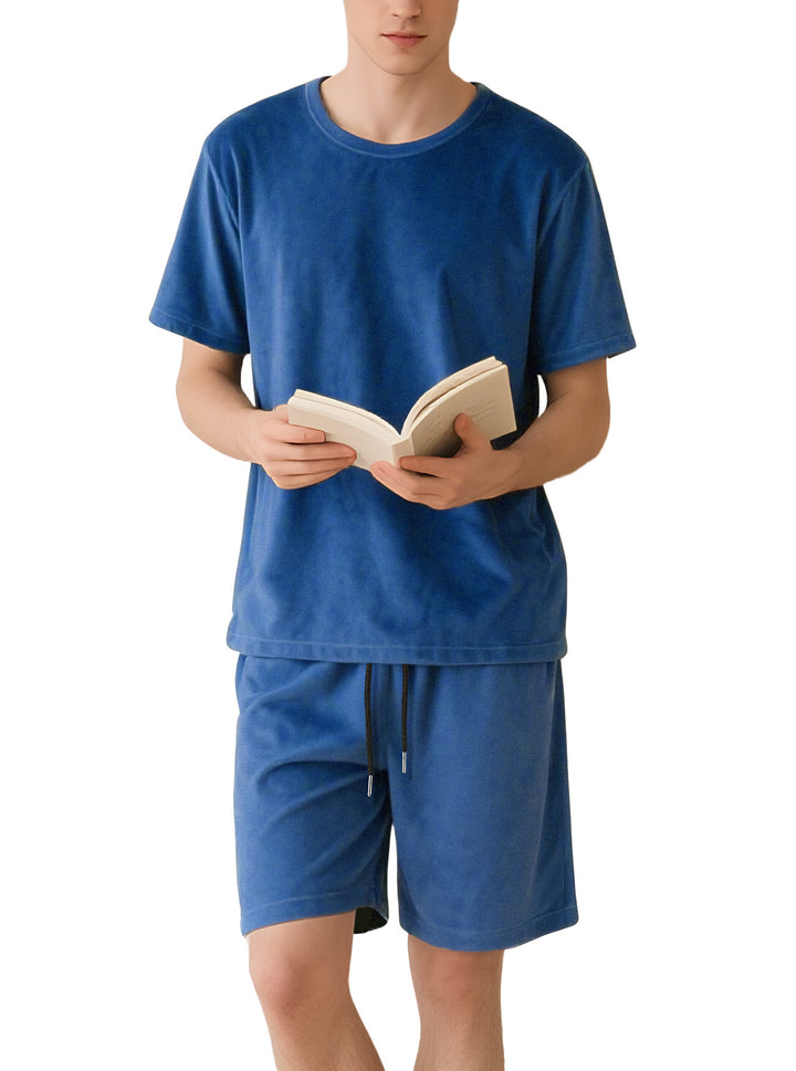 Herren nan Samtvelours Lounge-Set mit Rundhals-Kurzarmshirt und Kordelshorts Echo Archiv