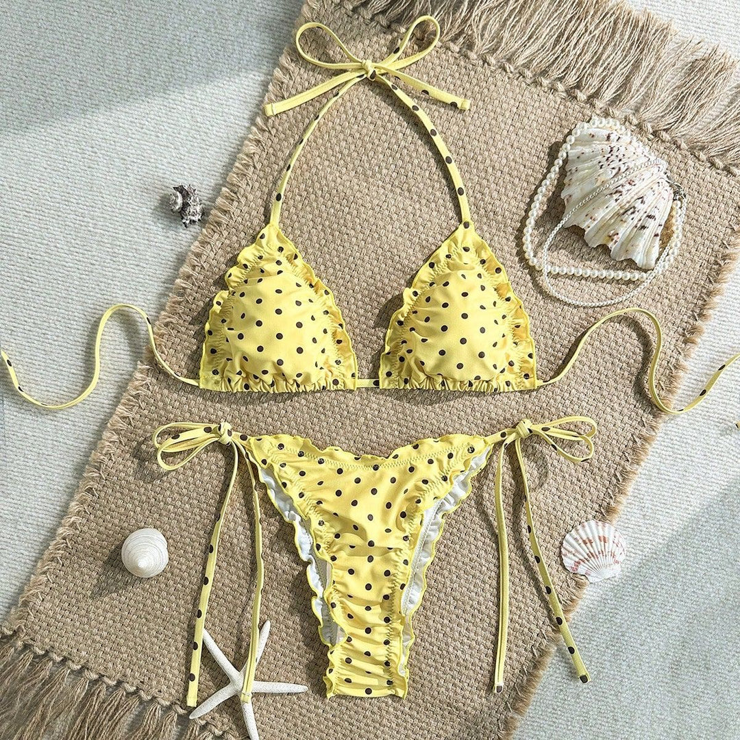 Damen Triangel-Bikini mit Rüschendetails und lebhaftem Blumendruck Echo Archiv