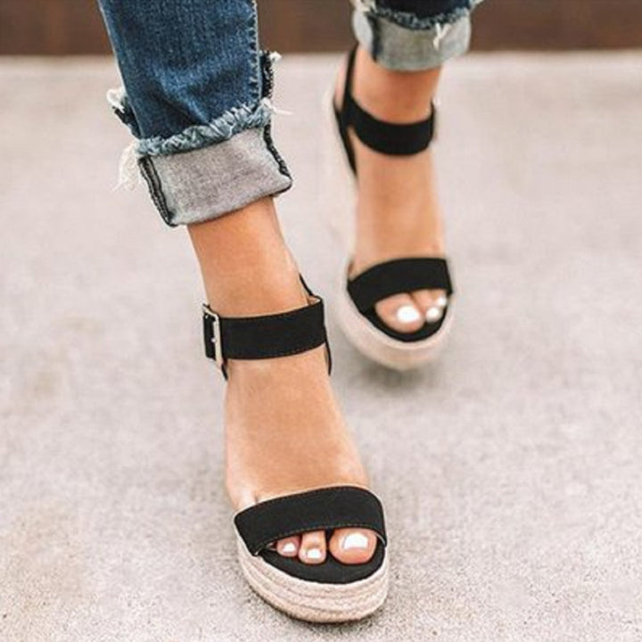 Damen Espadrille-Keilabsatz Sandalen mit Bast-Plateau und verstellbarem Knöchelriemen – Sorelia