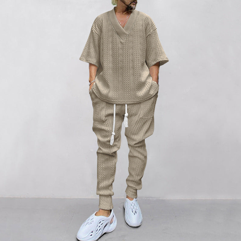Herren nan lässiges Strickset mit V-Ausschnitt und Kordelzug-Joggerhose Echo Archiv