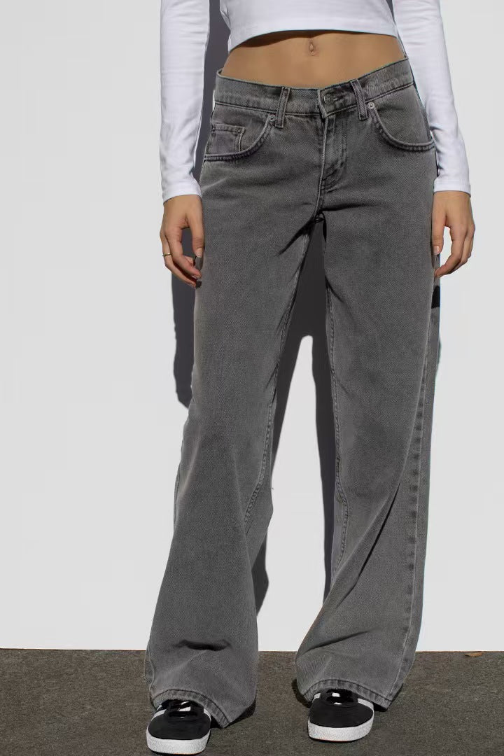Damen nan weites Denim Hosenmodell mit tiefem Bund und weitem Schlag Echo Archiv