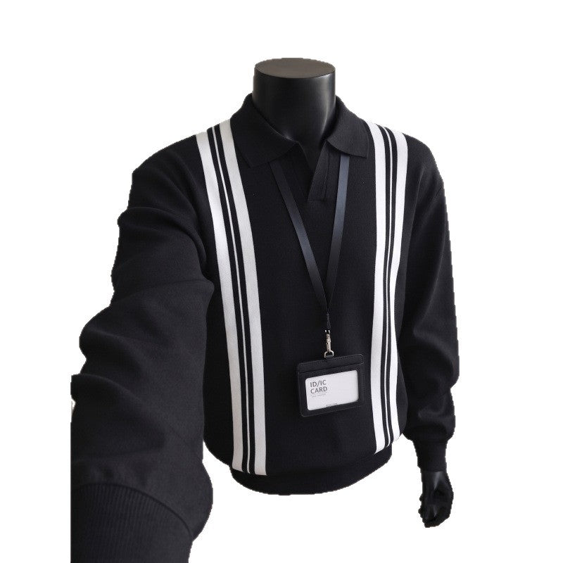Herren Lässiger Pullover mit V-Ausschnitt und Streifen Echo Archiv