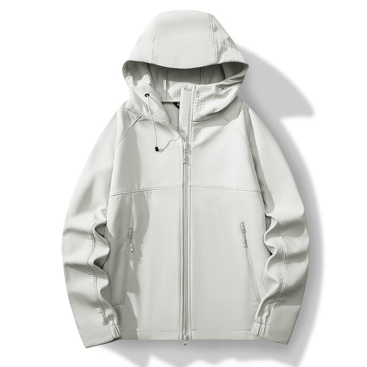 Herren Atmungsaktive Softshell-Hybridjacke mit Kapuze, Fleece-Innenfutter und Zwei-Wege-Reißverschluss Echoarchiv