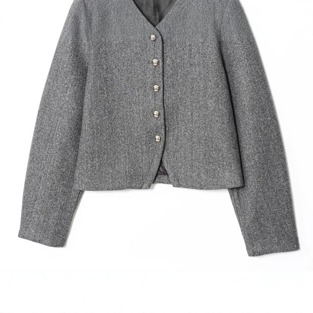 Damen Kurzjacke aus Wollmix mit Rundhals und Zierknopfleiste Echoarchiv