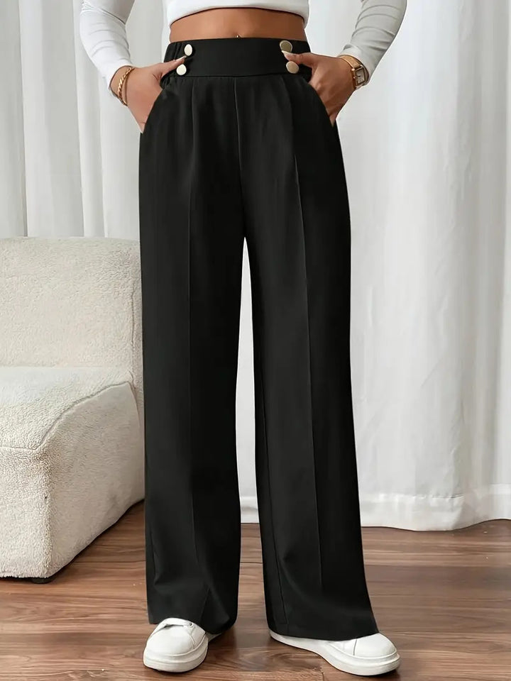 Damen Hochtaillierte Weite Palazzo‑Hose mit Bundknöpfen, Bügelfalte und Eingrifftaschen Echoarchiv