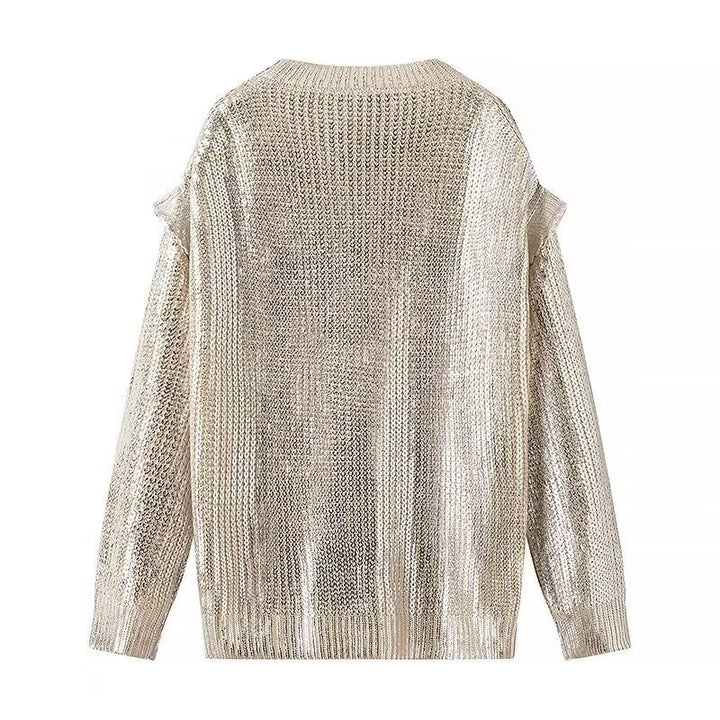 Damen Oversized Strickpullover mit Cut-Out-Schultern und Metallic-Glanz Echo Archiv
