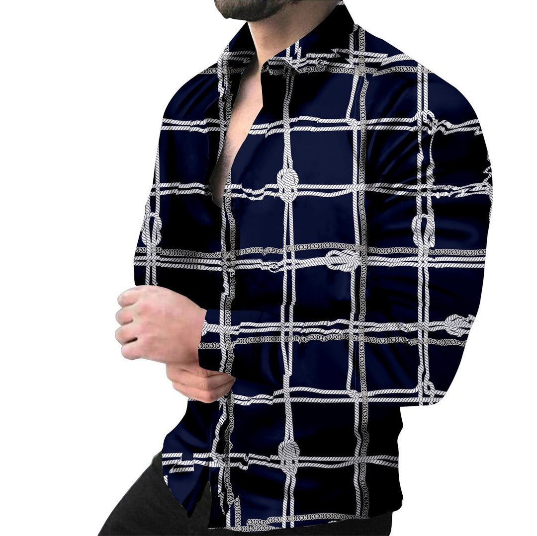 Herren Modernes Langarmhemd mit kreativem Kettenmuster Echoarchiv