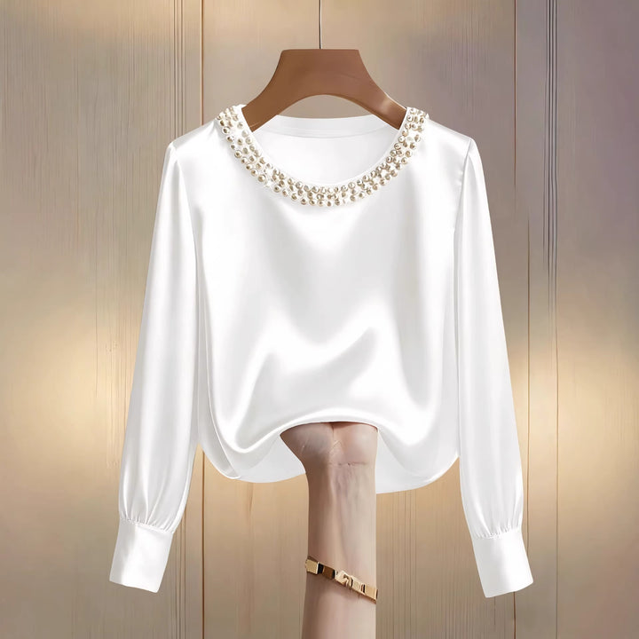Damen elegante satinierte Bluse mit Perlenkragen Echo Archiv