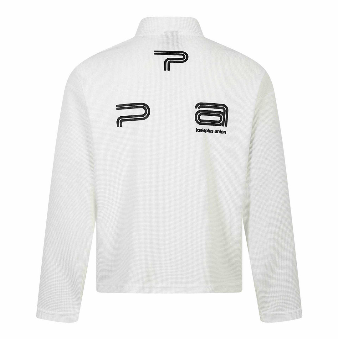 Unisex Thermo‑Waffel-Halbzip mit Stehkragen und Allover-Logoprint Echoarchiv