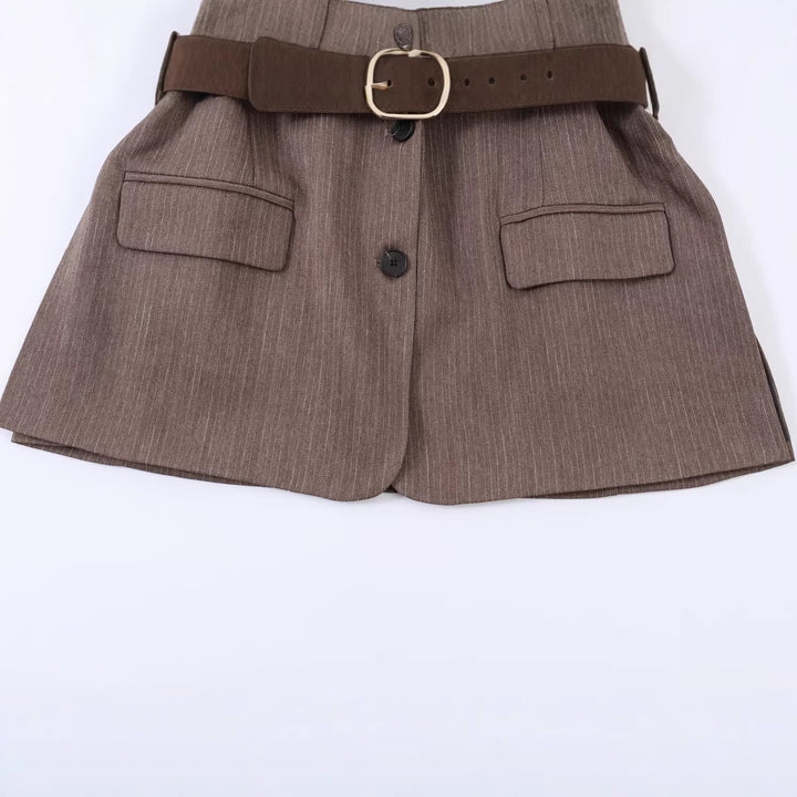 Damen Taillierter Einreihiger Blazer mit Gürtel und tonalem Nadelstreifen Echo Archiv