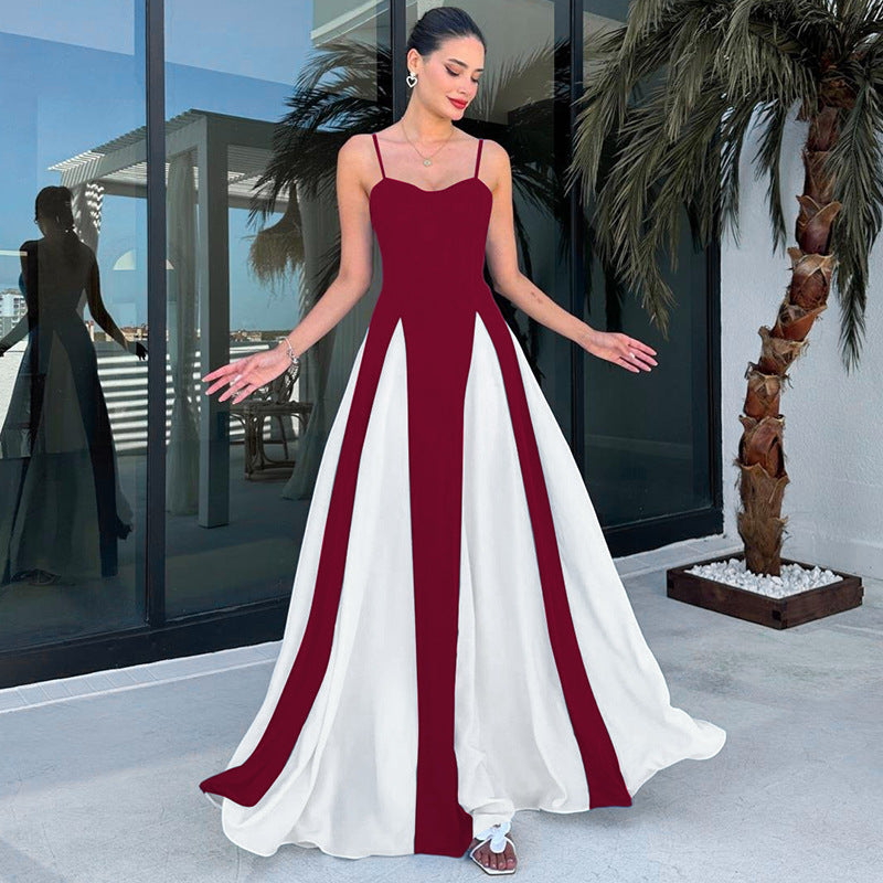 Damen Elegantes Maxikleid mit diagonalen Farbakzenten und schmalen Spaghettiträgern Echo Archiv