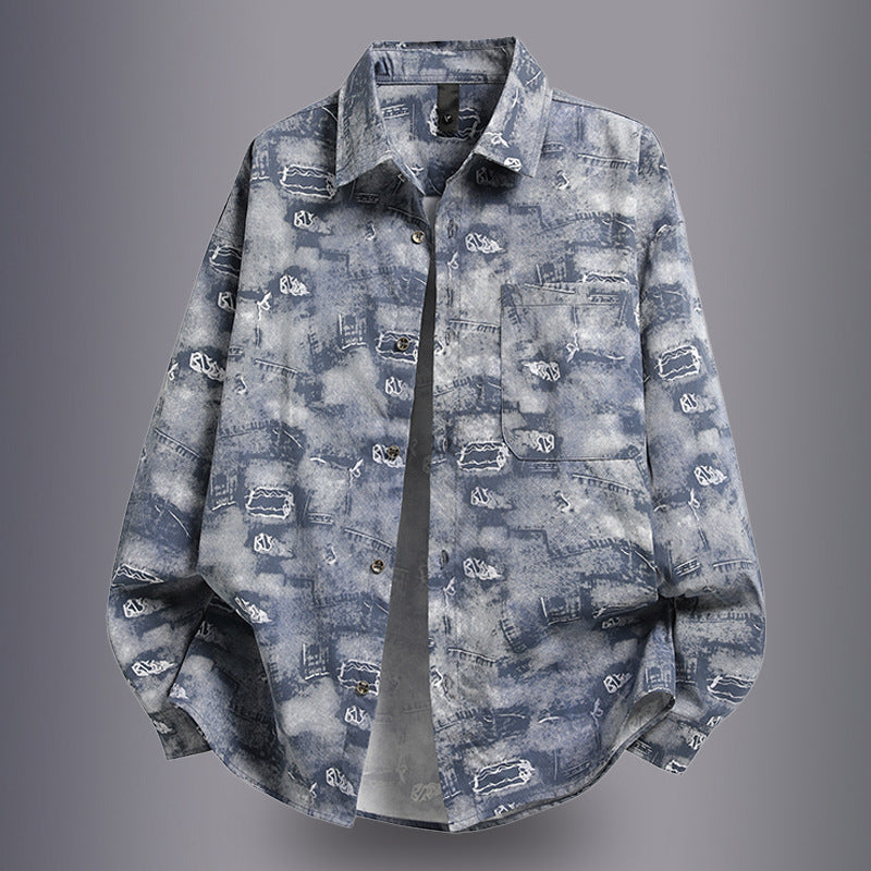 Herren lässige Overshirtjacke mit grafischem Muster Echoarchiv