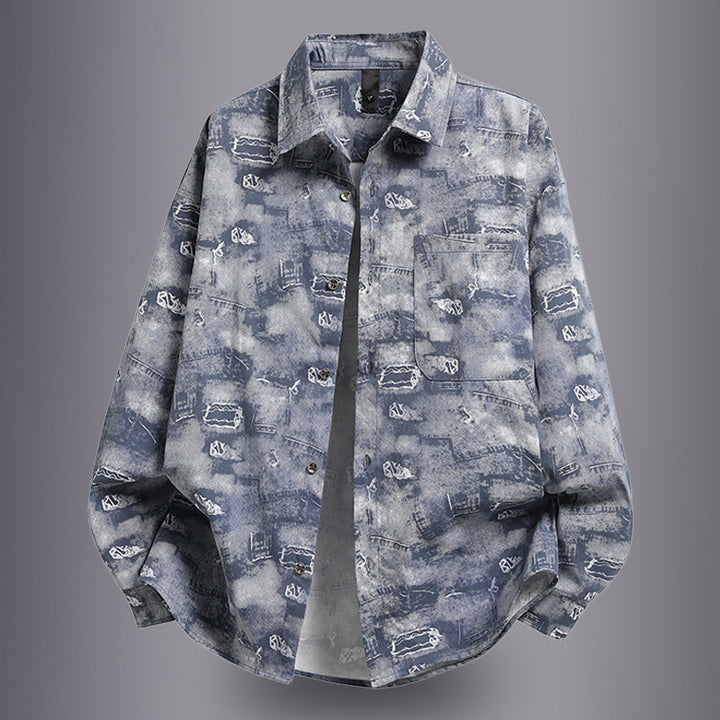 Herren lässige Overshirtjacke mit grafischem Muster Echoarchiv