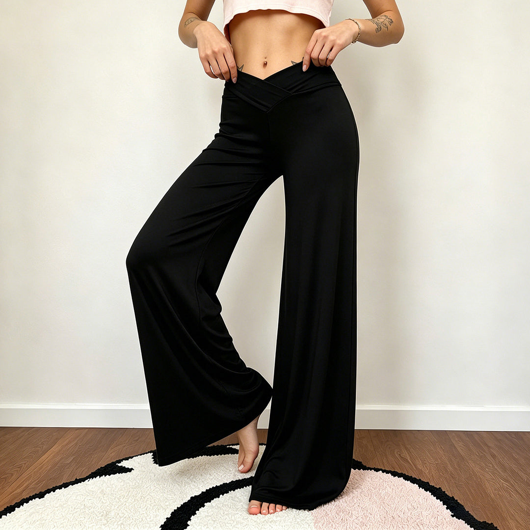 Damen nan weite Palazzo-Hose mit V-förmiger Bundnaht und elastischem Stretch-Jersey Echo Archiv