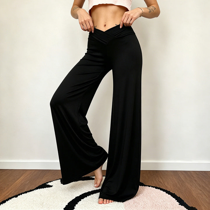 Damen nan weite Palazzo-Hose mit V-förmiger Bundnaht und elastischem Stretch-Jersey Echo Archiv