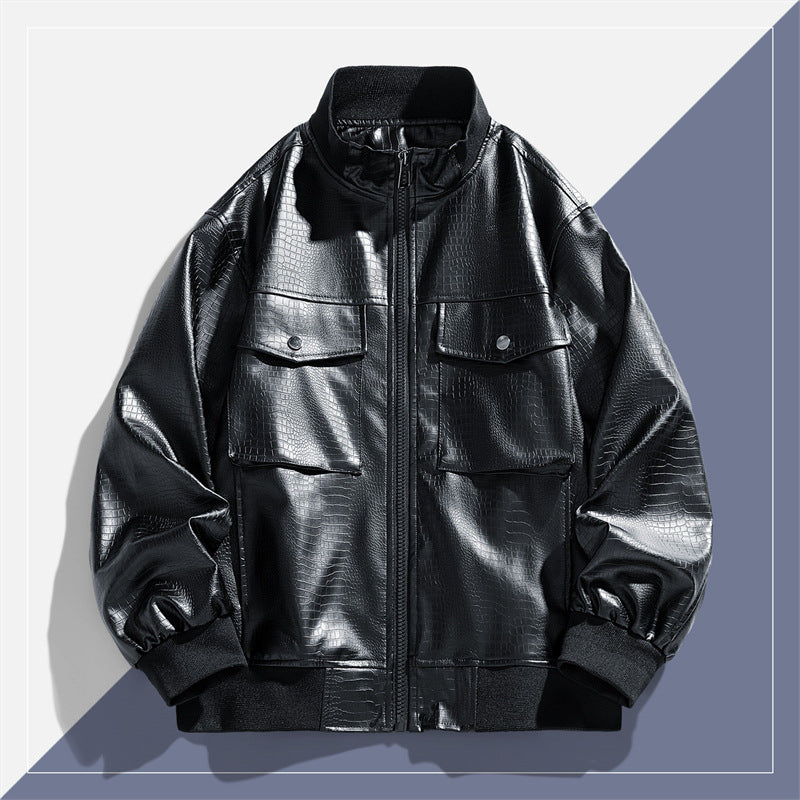 Herren moderne Kunstlederjacke mit trendigen Pattentaschen Echoarchiv