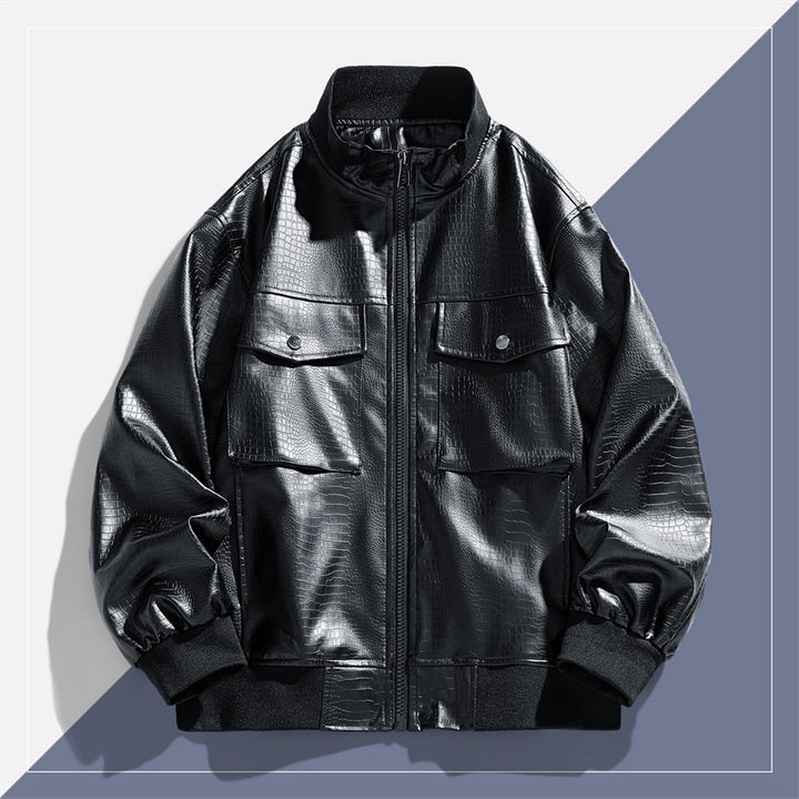 Herren moderne Kunstlederjacke mit trendigen Pattentaschen Echoarchiv