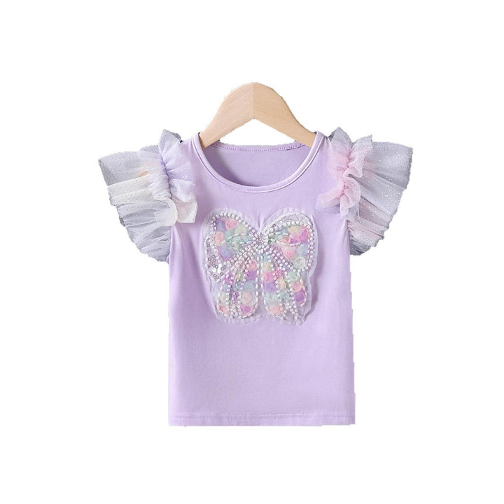 Mädchen T-Shirt mit funkelndem Schmetterlingsmotiv und Rüschendetails Echo Archiv
