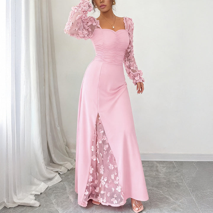 Damen Elegantes Maxikleid mit raffinierten Rüschendetails und transparenter Unterlage Echo Archiv