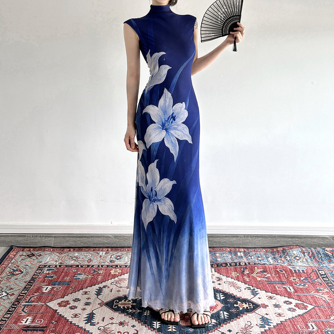 Damen Maxikleid mit floralem Design und elegantem Stehkragen Echo Archiv