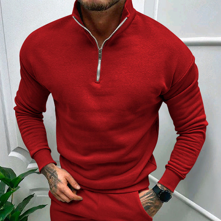 Herren sportlicher Fleece-Pullover mit halbem Reißverschluss und modischem Stehkragen Echoarchiv