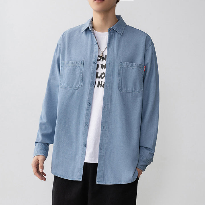 Herren Moderner Denim-Hemd mit Taschen Echoarchiv