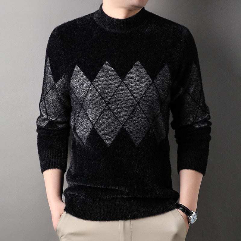 Herren eleganter Rollkragenpullover mit modernen Rautenmuster Echoarchiv