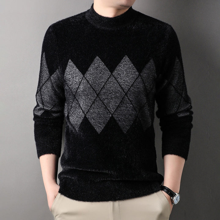 Herren eleganter Rollkragenpullover mit modernen Rautenmuster Echoarchiv