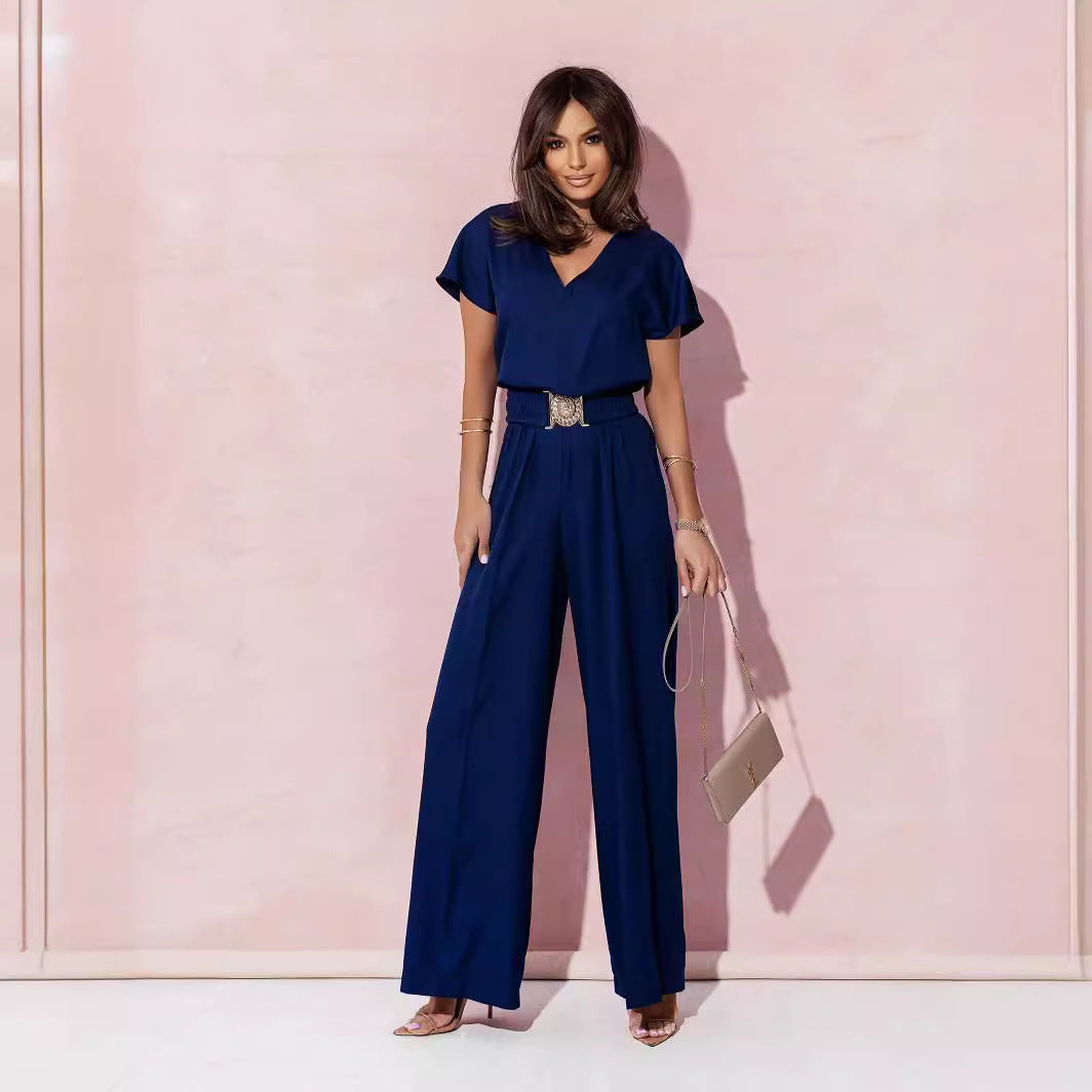 Damen Jumpsuit mit weitem Bein und trendigem Gürtel Echoarchiv