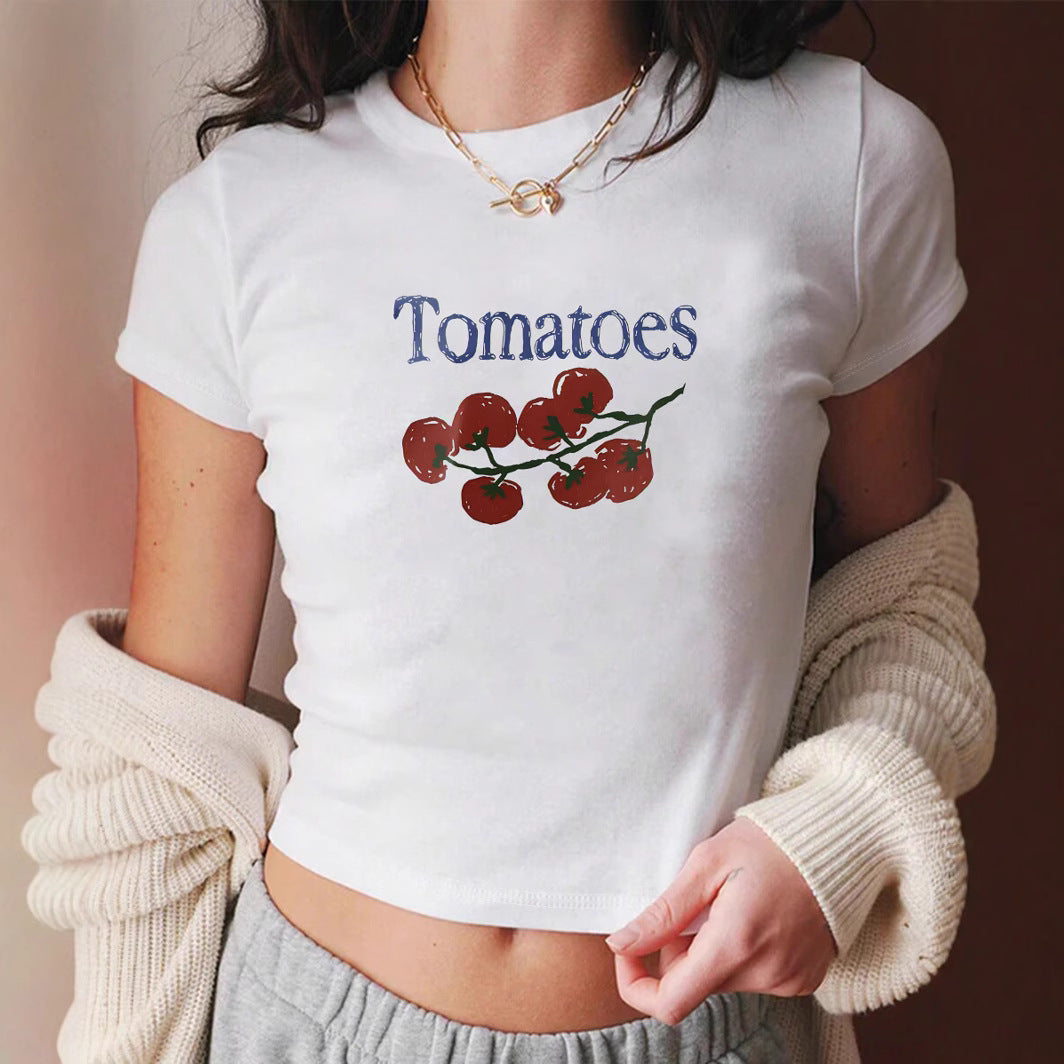 Damen Crop-T-Shirt mit kreativem Tomatenmotiv Echo Archiv