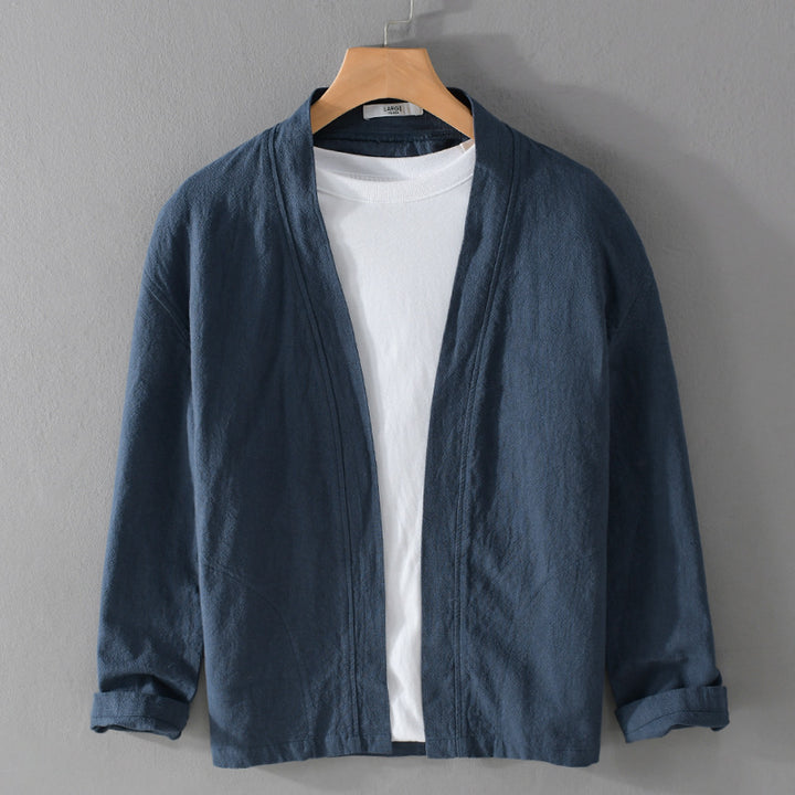 Herren Offene Leinen-Overjacket mit Kimono-Kragen und Relaxed-Fit Echoarchiv