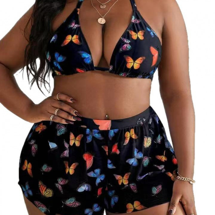 Damen Bikiniset mit modischen Shorts und buntem Schmetterlingsdesign Echo Archiv