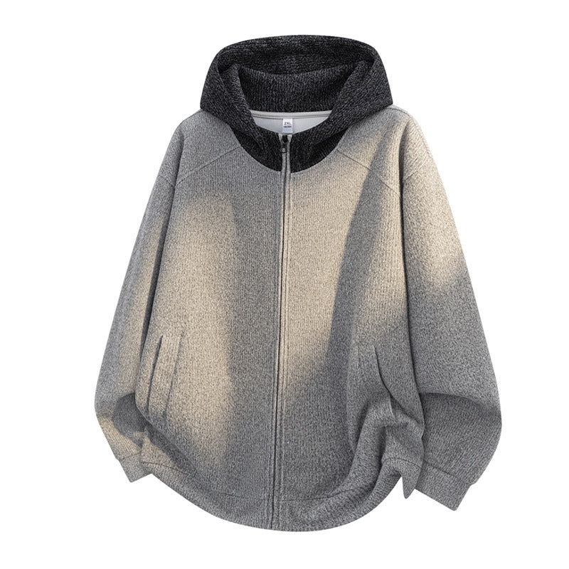 Damen Oversize Strick-Kapuzenjacke mit durchgehendem Reißverschluss, Kontrastkapuze & geripptem Strukturmix Echoarchiv