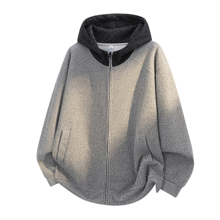 Damen Oversize Strick-Kapuzenjacke mit durchgehendem Reißverschluss, Kontrastkapuze & geripptem Strukturmix Echoarchiv