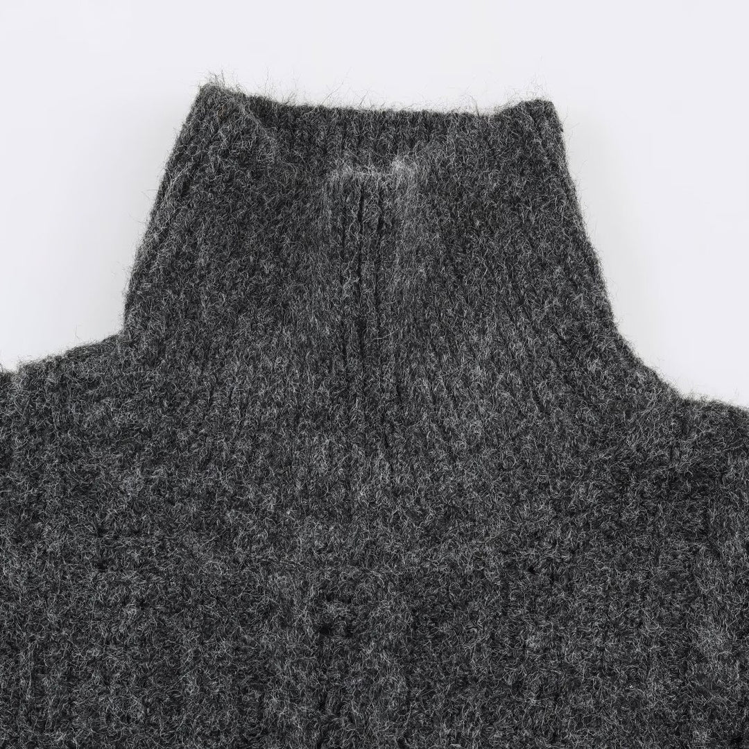 Damen Grobgestrickter Oversize-Pullover mit hohem Rollkragen und Zopfmuster Echoarchiv