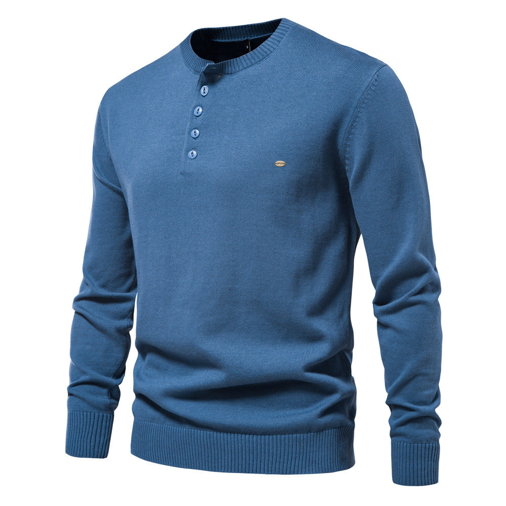 Herren Strickpullover mit modernem Henley-Ausschnitt und feiner Struktur Echoarchiv