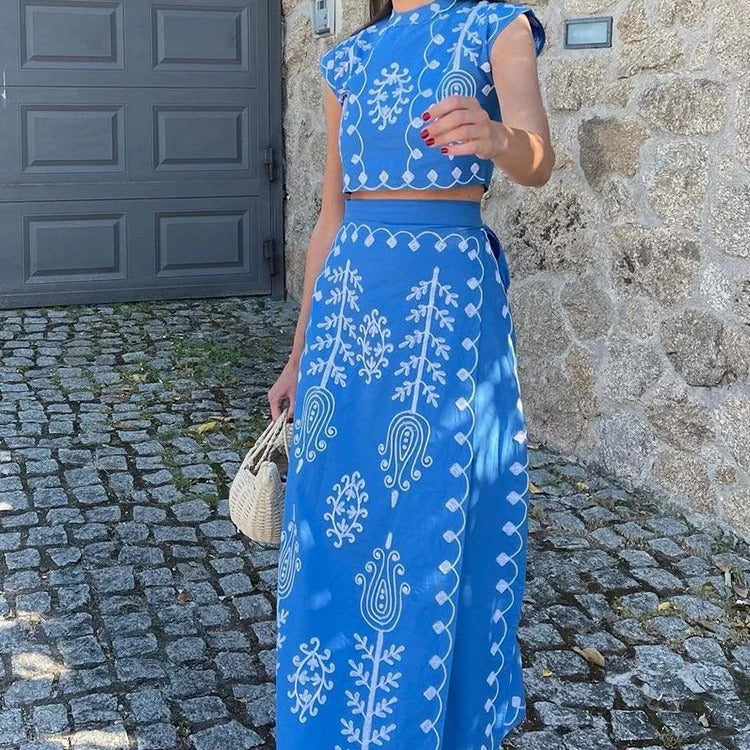 Damen Zweiteiliges Set mit floraler Stickerei und bequemer Bundlösung Echo Archiv