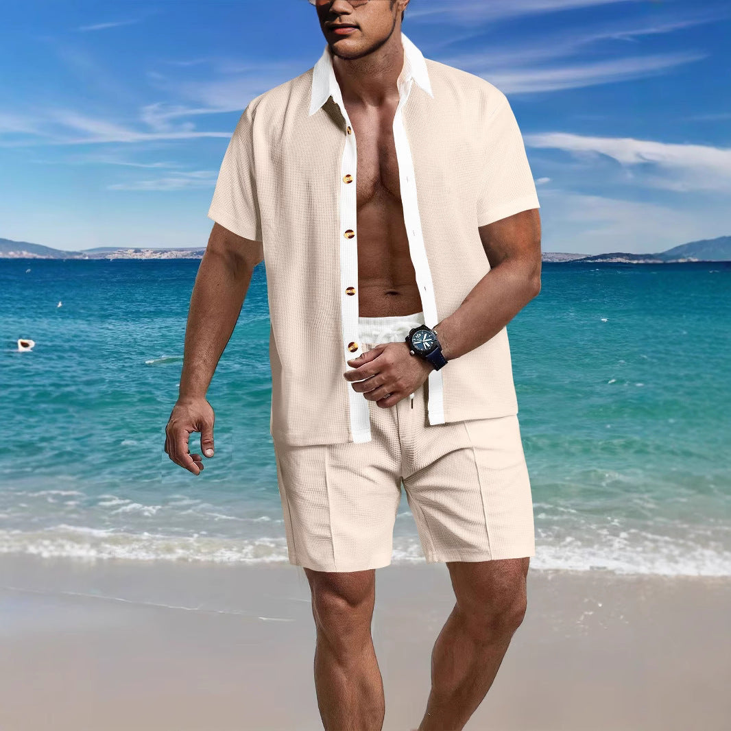 Herren Kurzarmhemd mit Kontrastkragen und passenden Freizeitshorts Echoarchiv
