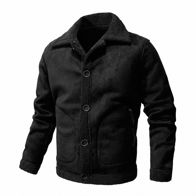 Herren Jacke im Aviator‑Stil mit Teddyfutter, Kunstvelours & Reißverschlusstasche Echoarchiv