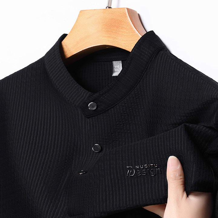 Herren lässige Langarmbluse mit strukturiertem Design und modernem Stehkragen Echoarchiv