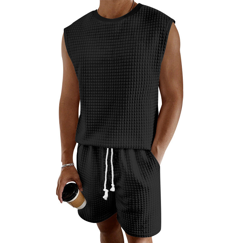 Herren Sportliches kurzärmeliges Set mit strukturiertem Design und elastischem Bund Echoarchiv