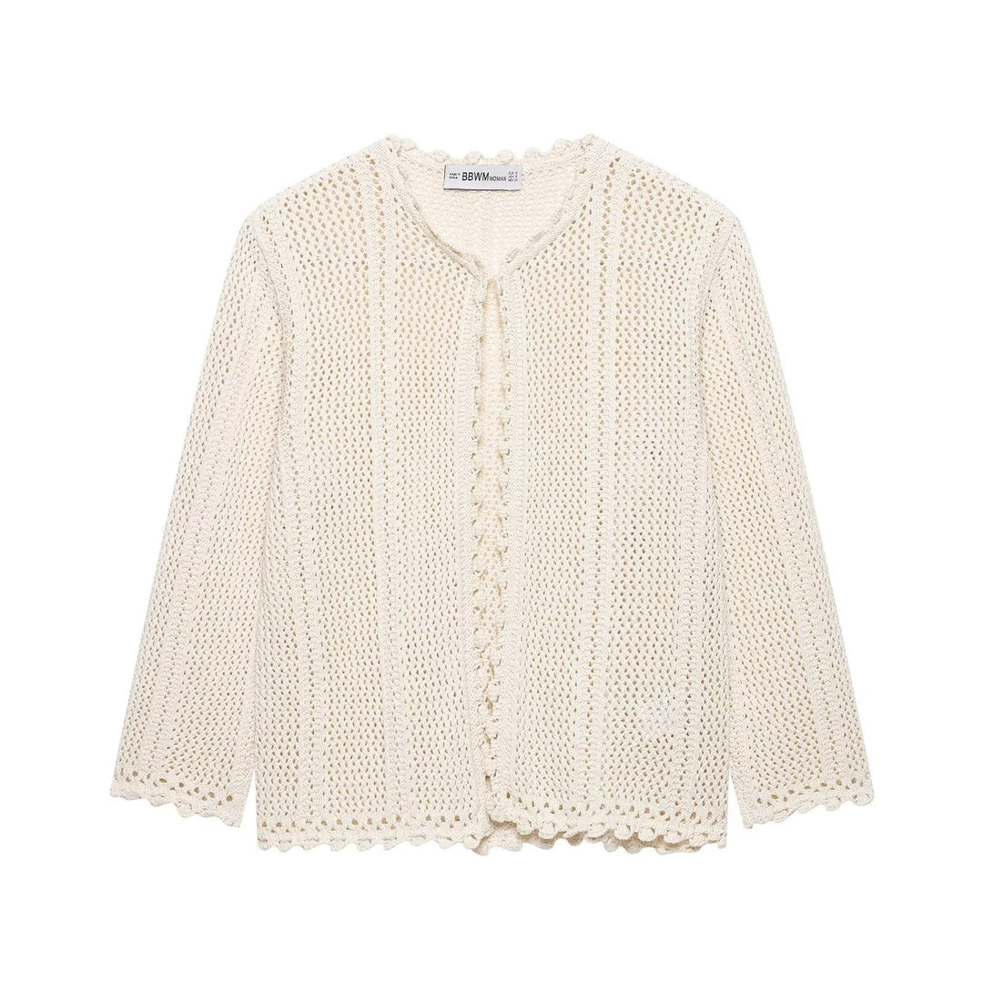 Damen Lockerer Häkelstrick-Cardigan mit feinem Lochmuster und Scallop-Saum Echo Archiv
