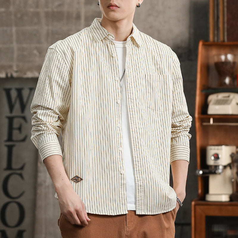 Herren Vertikalgestreiftes Relaxed-Fit Hemdjacken-Overshirt aus leichtem Baumwollmix Echoarchiv