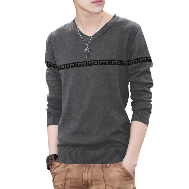 Herren Pullover mit V-Ausschnitt und dekorativem Muster Echoarchiv